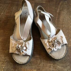 Hotter Molly Tan Flower Sandals Womens 6 37 Cottage Fairy Earthy Leather Whimsy